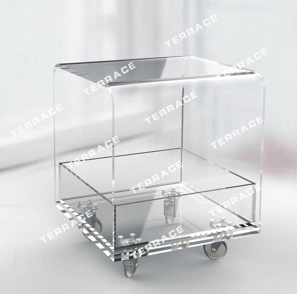 Rolling Clear Acrylic Outdoor Patio Coffee Table, Modern Lucite Regarding Perspex Coffee Table (View 2 of 15)