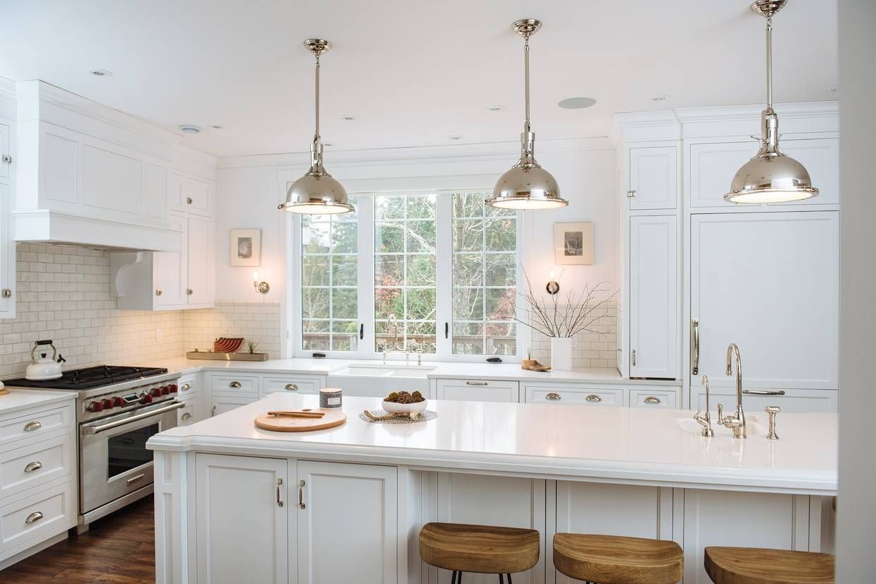 Rothesay: A Breathtaking Makeover In White (a Before | After Inside Harmon Pendant Lights (View 4 of 15)