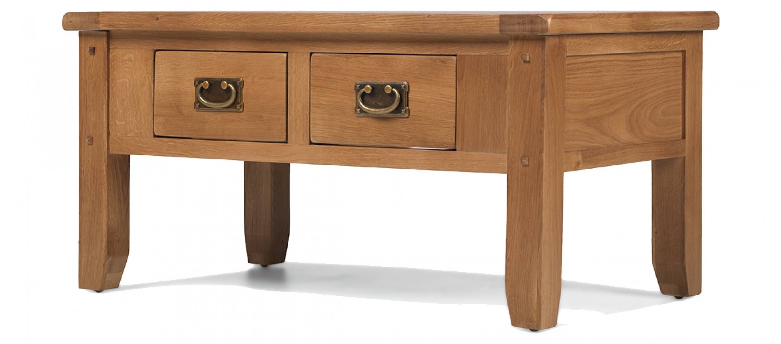 Rustic Oak Small 2 Drawer Coffee Table | Quercus Living For Rustic Oak Coffee Table With Drawers (Photo 3 of 15)