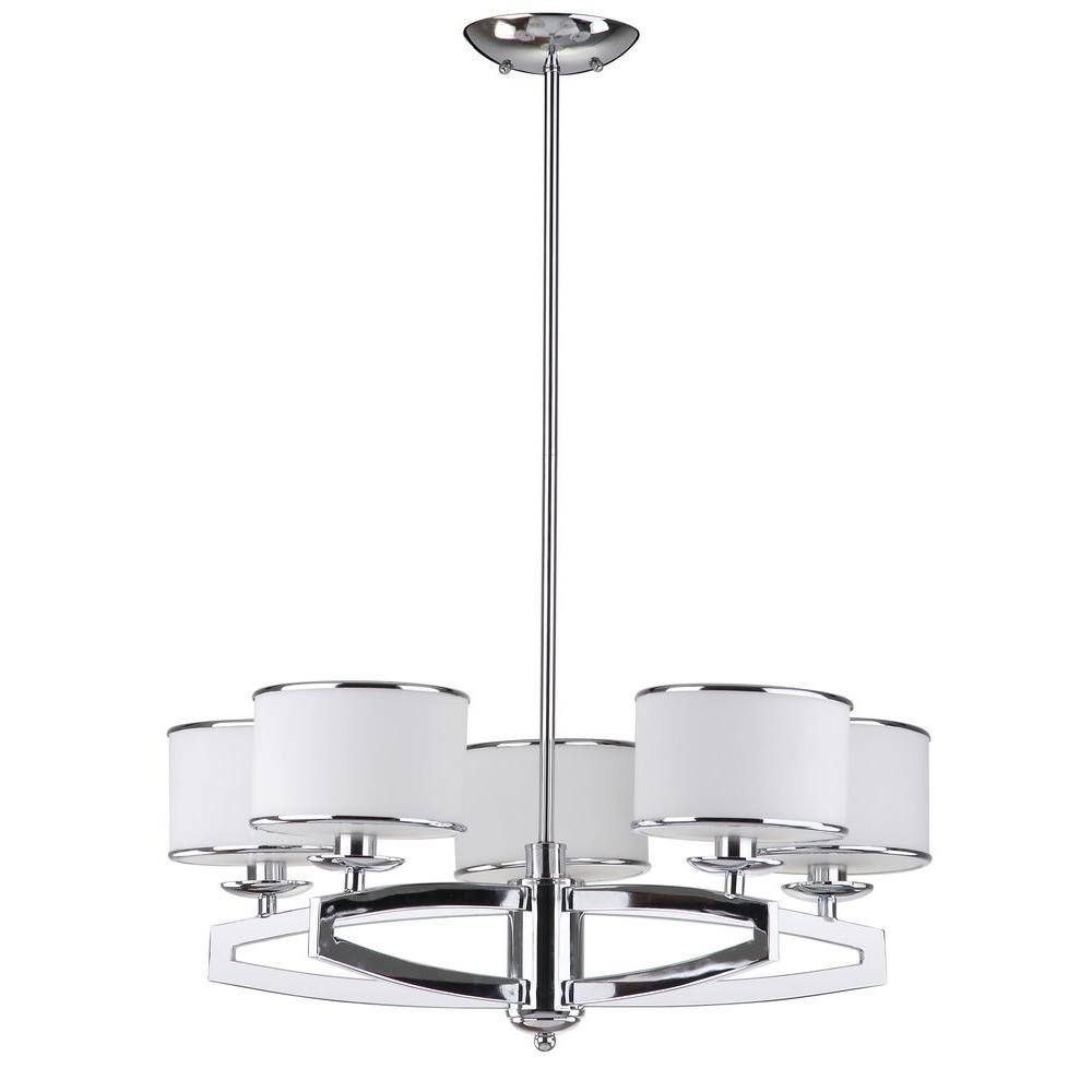 Safavieh Lenora Drum 5 Light Chrome Pendant Chandelier With Etched For White Drum Pendants (Photo 4 of 15)