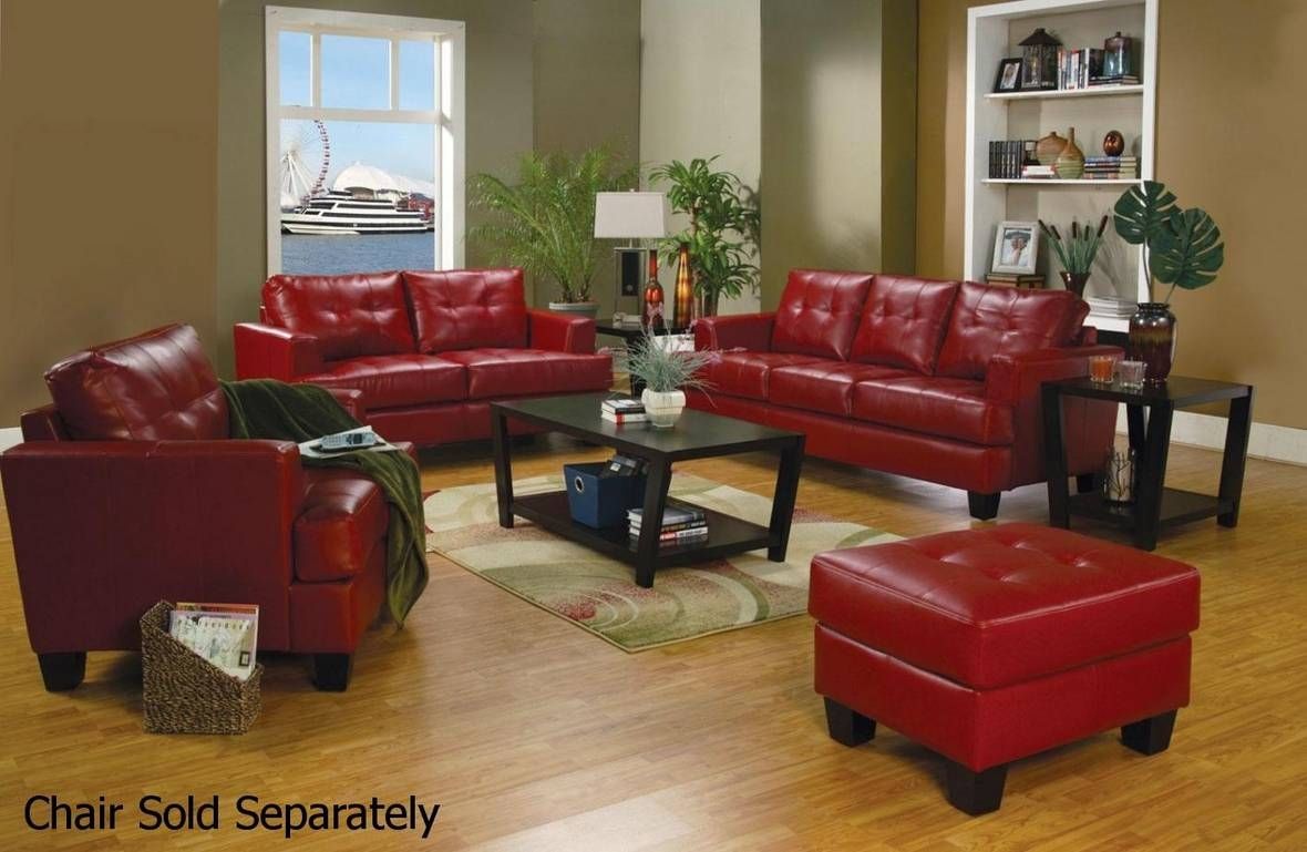 Samuel Red Leather Sofa And Loveseat Set – Steal A Sofa Furniture In Dark Red Leather Couches (View 3 of 15)