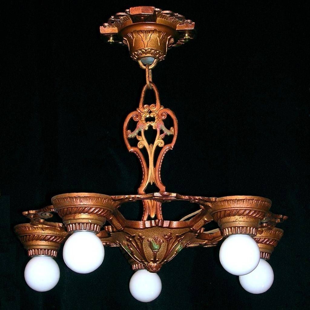 Set Three Markel Vintage 5 Light Bare Bulb Iron Chandeliers From Regarding Bare Bulb Lights Fixtures (Photo 11 of 15)