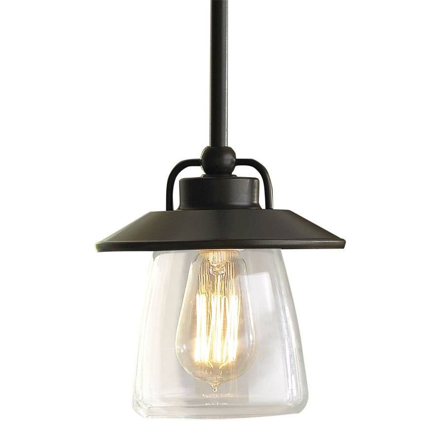 Shop Allen + Roth Bristow 6.87 In Mission Bronze Rustic Mini Clear Inside Rustic Clear Glass Pendant Lights (Photo 1 of 15)