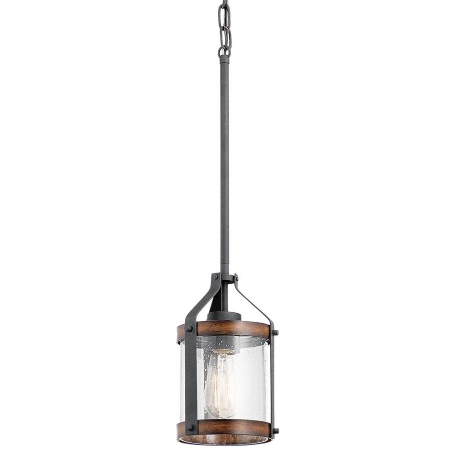Shop Kichler Barrington 5.5 In Distressed Black And Wood Rustic Regarding Rustic Clear Glass Pendant Lights (Photo 8 of 15)
