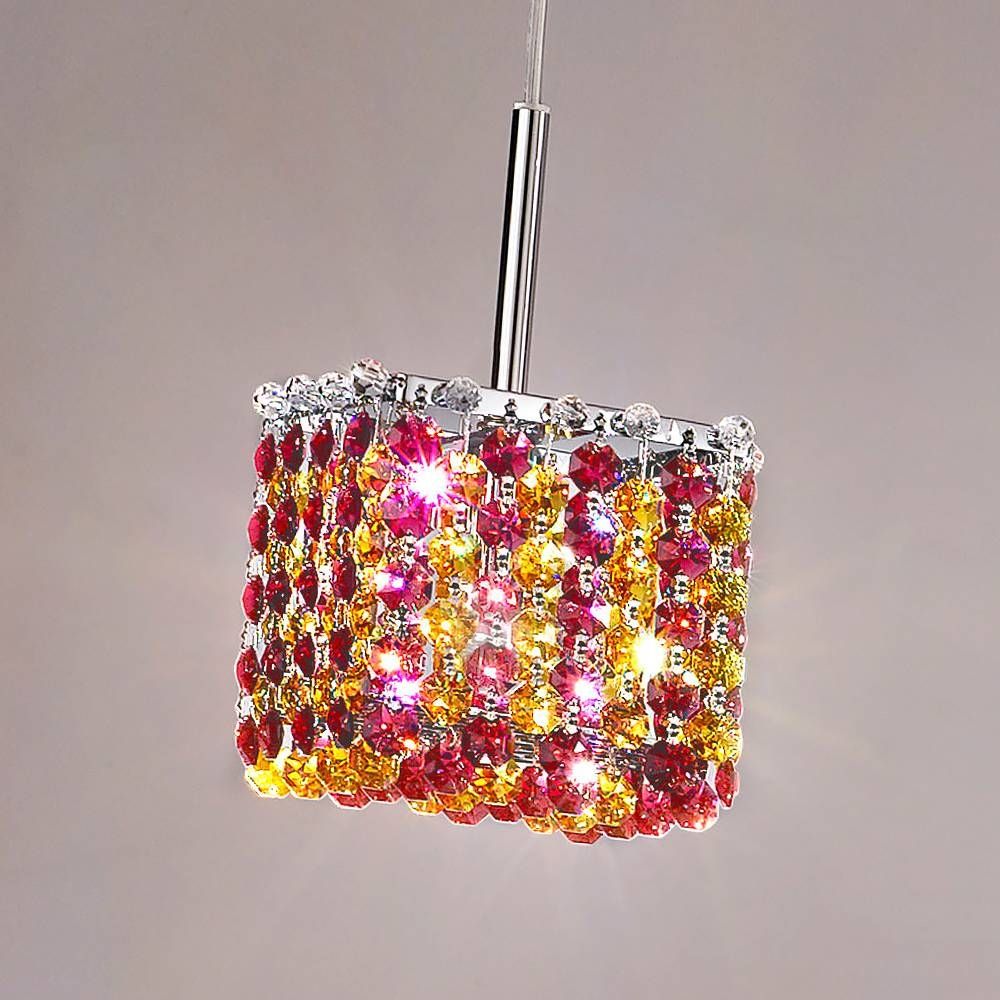 Small Square Multi Coloured Swarovski Crystal Pendant Light Pertaining To Multi Coloured Pendant Lights (View 9 of 15)