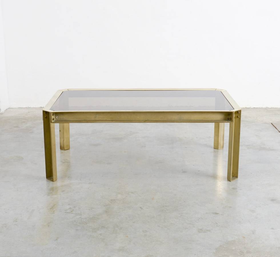 Solid Brass & Smoked Glass Coffee Table, 1970s For Sale At Pamono Regarding Solid Glass Coffee Table (Photo 1 of 15)