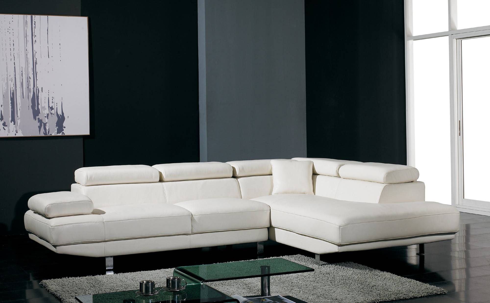 T60 Ultra Modern White Leather Sectional Sofa Inside Leather Modern Sectional Sofas (View 11 of 15)