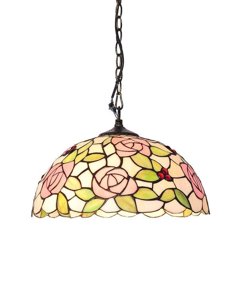 Tiffany Style Stained Glass Pendant Light With Pink Rose Patterns Regarding Stained Glass Pendant Light Patterns (Photo 4 of 15)