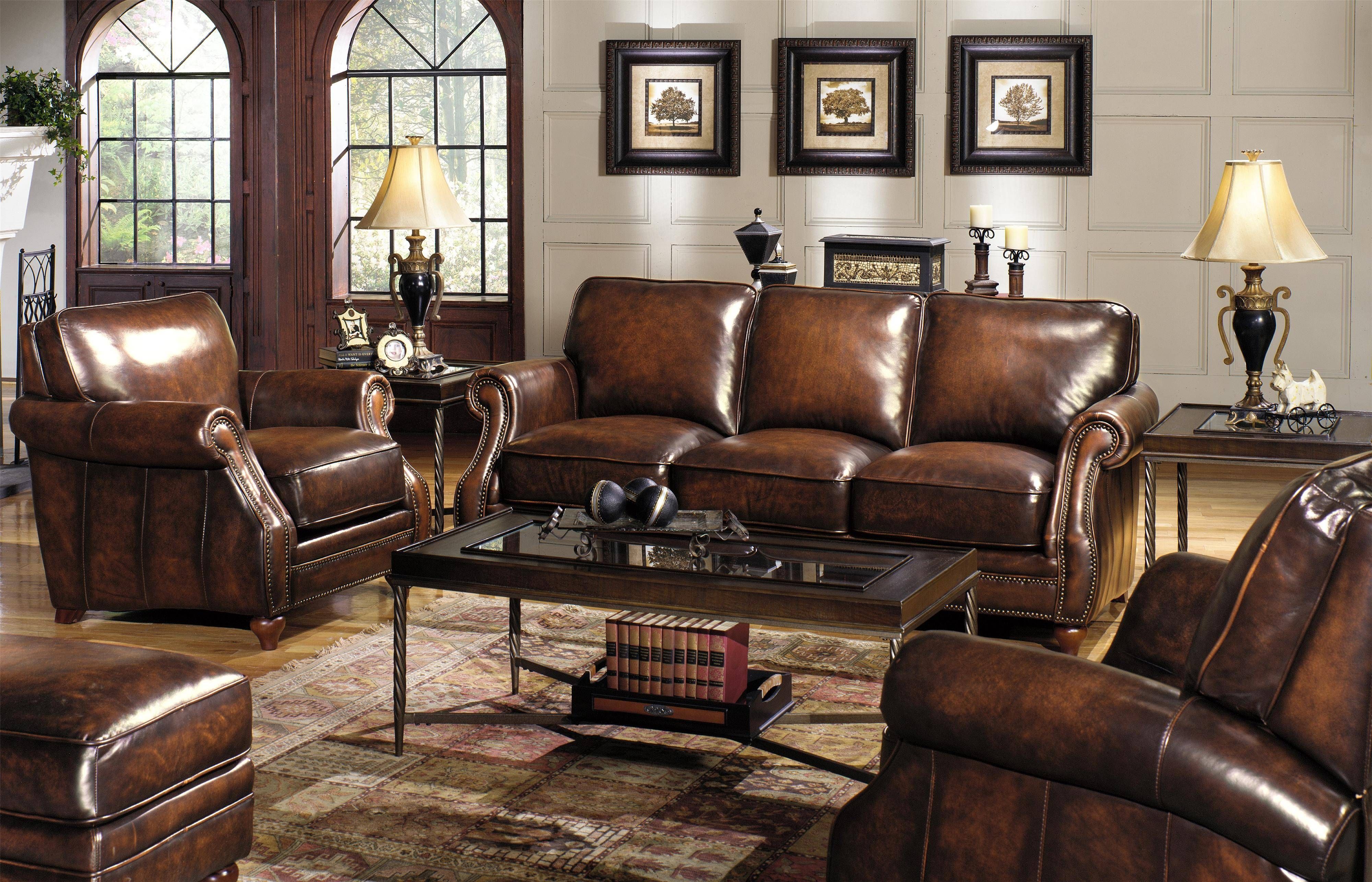 Traditional Leather Sofa With Rolled Arms And Nailhead Trim With Regard To Brown Leather Sofas With Nailhead Trim (View 13 of 15)