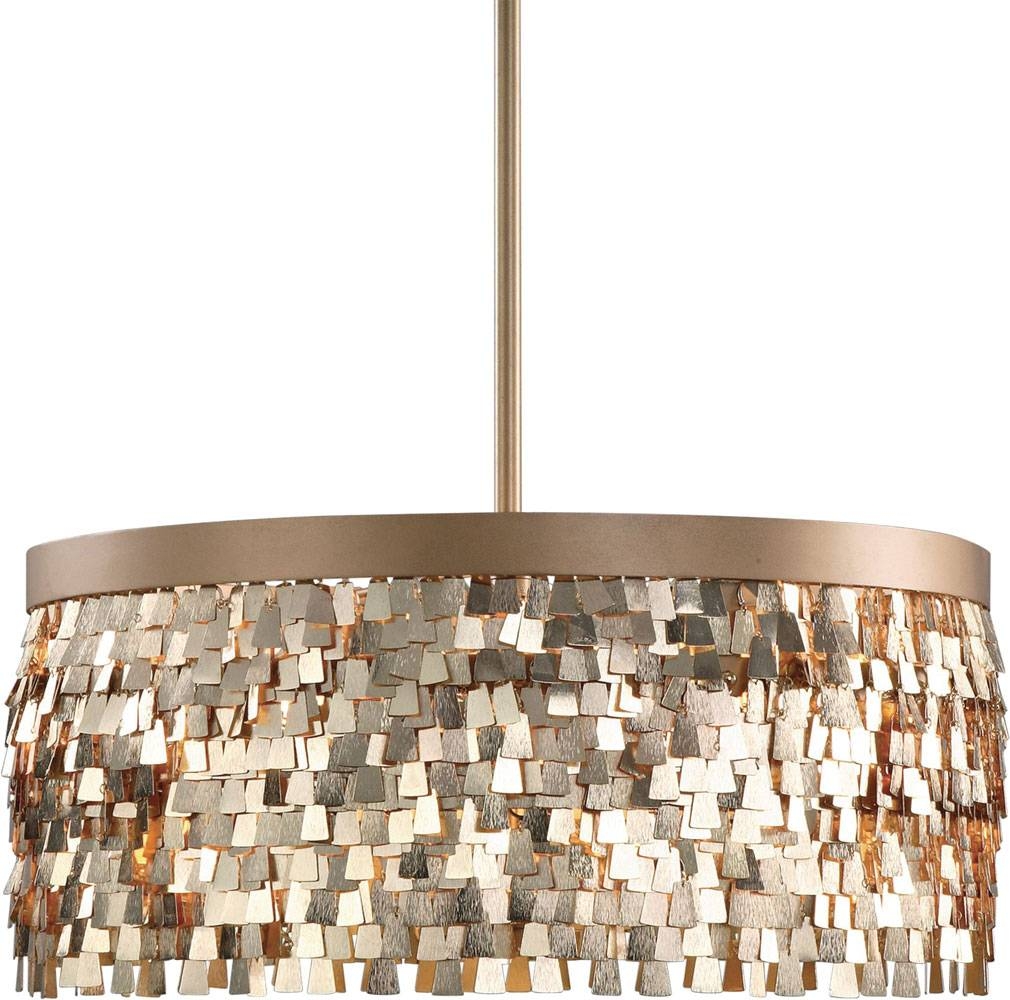 Uttermost 22064 Tillie Modern Textured Gold Drum Pendant Lamp Regarding Uttermost Pendant Lights (Photo 1 of 15)