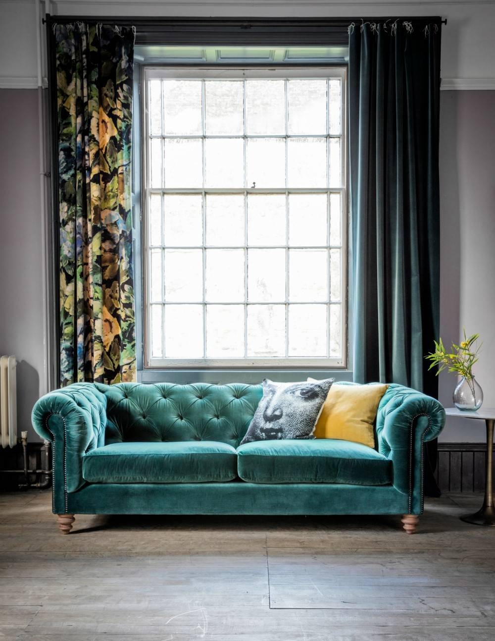 Velvet Chesterfield Sofarose & Grey With Emerald Green Sofas (View 5 of 15)