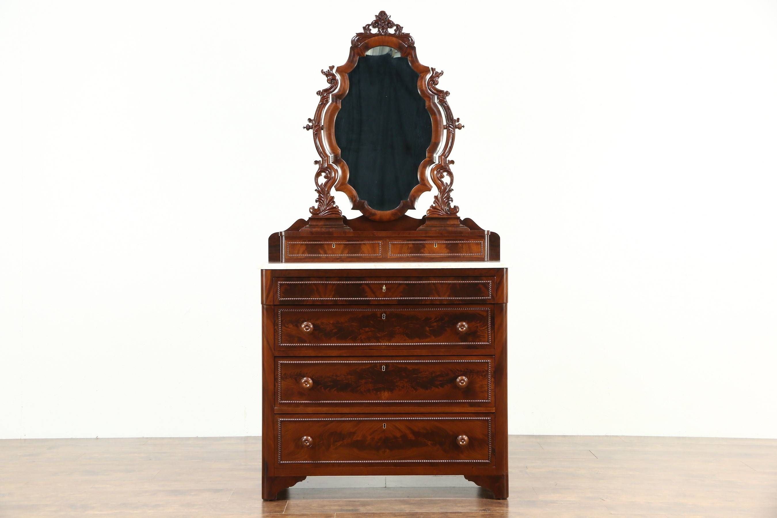 Victorian 1850's Antique Chest Or Dresser, Carved Mahogany, Mirror Regarding Antique Victorian Mirrors (Photo 11 of 15)