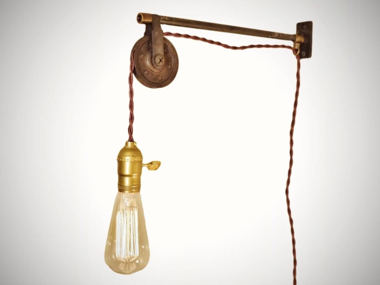 Vintage Industrial Pulley Lamp Wall Mount Pendant Light Intended For Pulley Pendant Lighting (View 11 of 15)