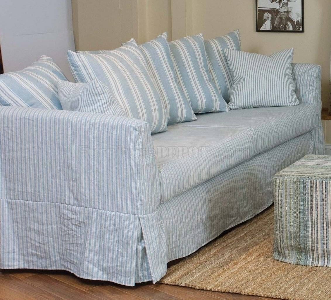 & White Striped Fabric Classic Sofa & Oversize Chair Within Blue And White Striped Sofas (Photo 1 of 15)