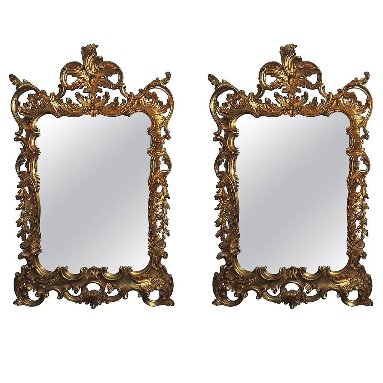 Wonderful Pair Of Italian Gilt Carved Wood Rococo Mirrors With Throughout Rococo Wall Mirrors (View 10 of 15)