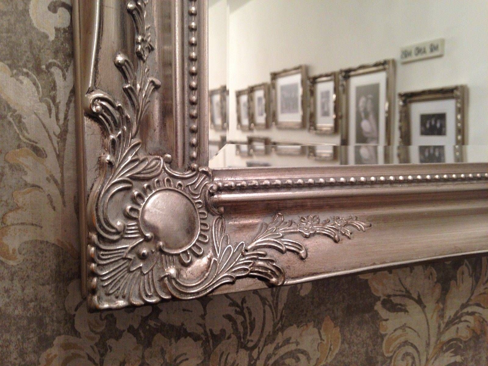 X Large Antique Silver Shabby Chic Ornate Decorative Wall Mirror Pertaining To Round Shabby Chic Mirrors (View 4 of 15)