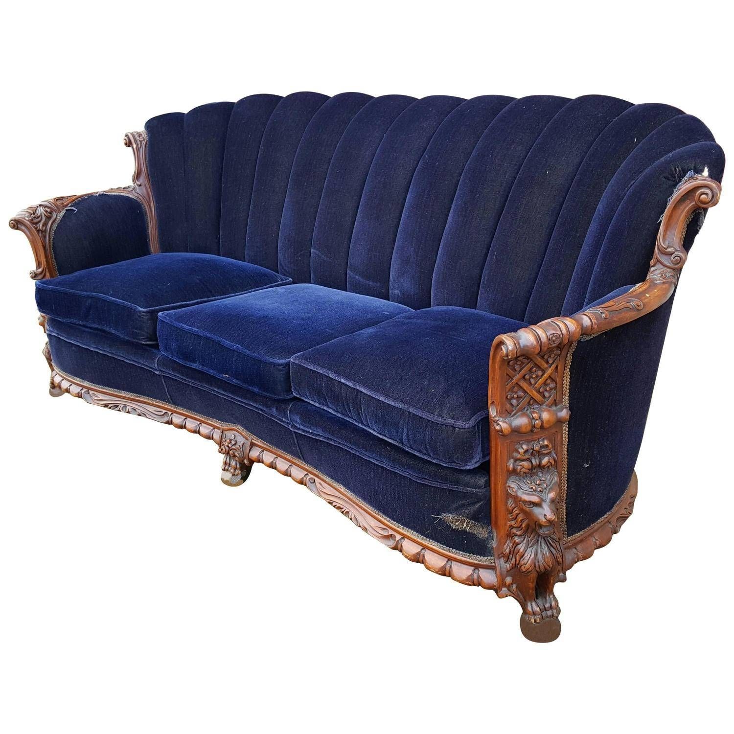 1930s Mohair And Carved Wood Sofa, Carved Lion Motif At 1stdibs Within Carved Wood Sofas (View 9 of 15)