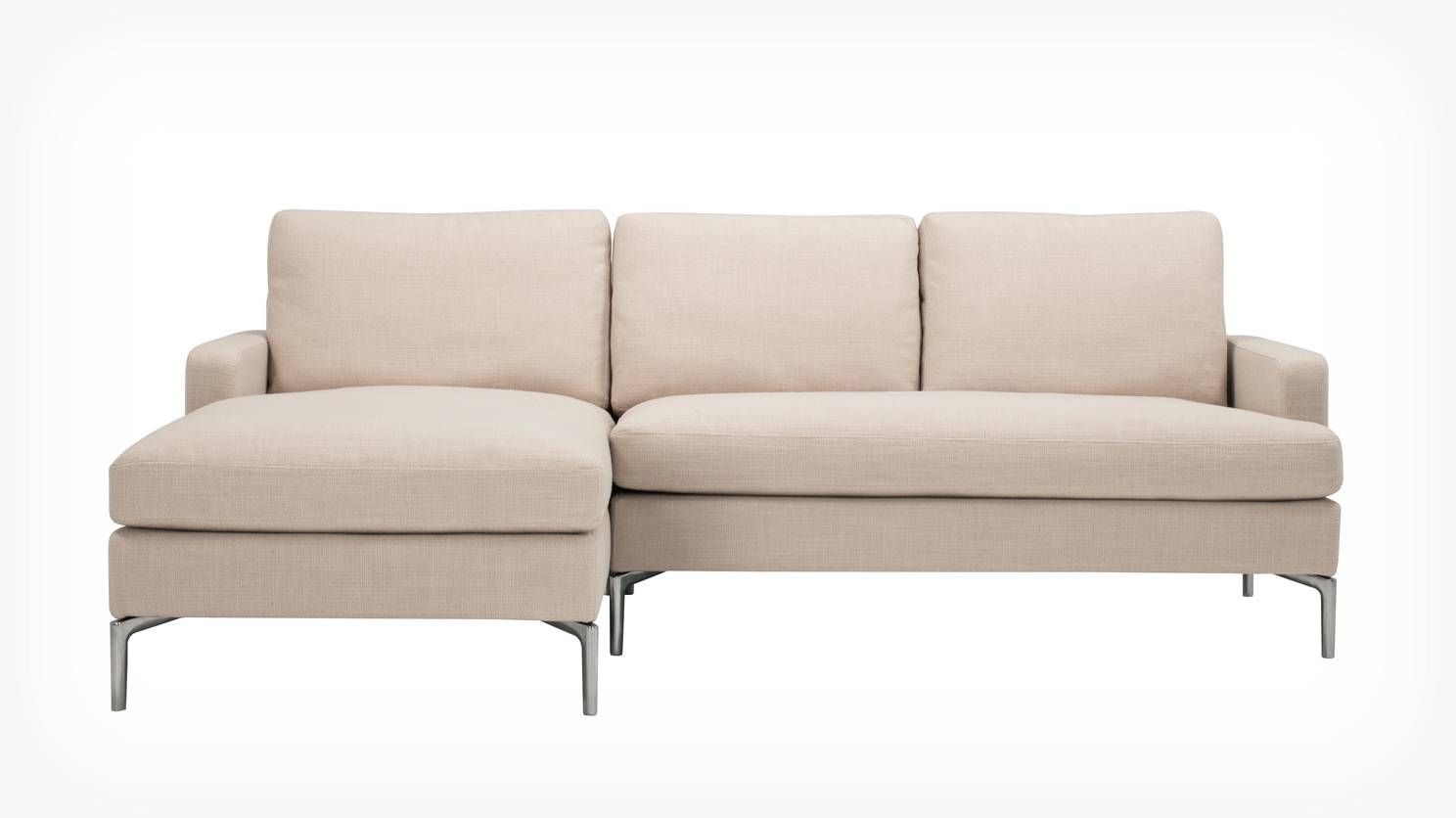 3 Pieces Small Sectional Beige Sofa With Chaise And Skinny Chrome Inside Sofas With Chrome Legs (Photo 13 of 15)