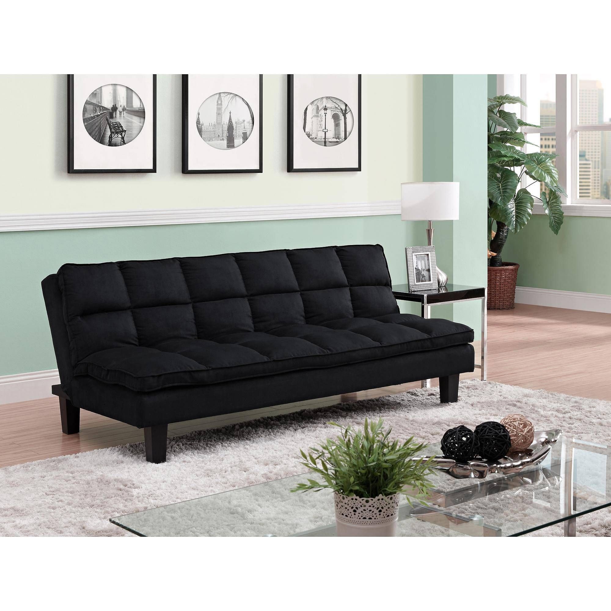 Allegra Pillow Top Futon, Black – Walmart Regarding Convertible Futon Sofa Beds (View 13 of 15)