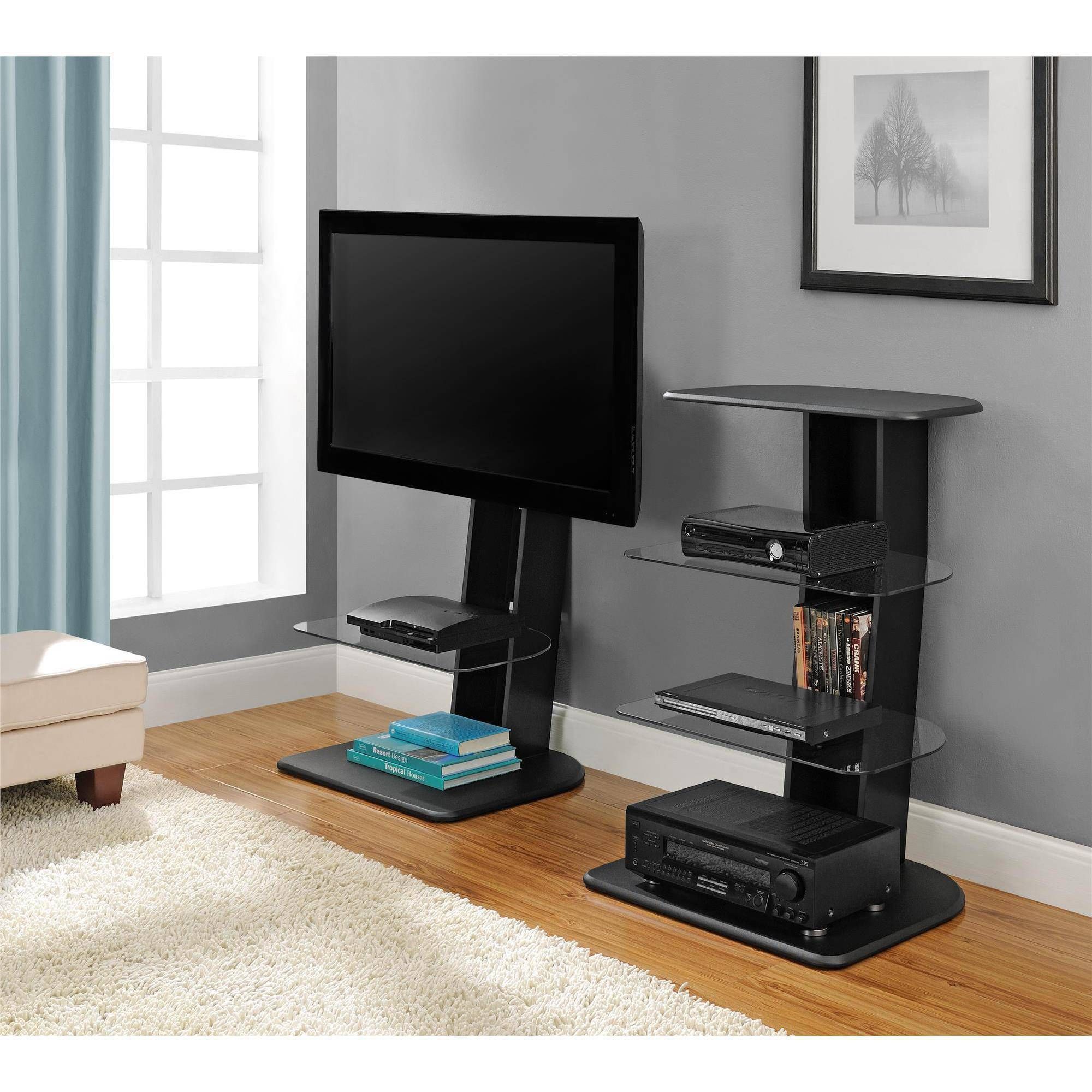 Ameriwood Home Galaxy Tv Stand With Mount For Tvs Up To 50", Black Throughout Tv Stand With Mount (View 10 of 15)