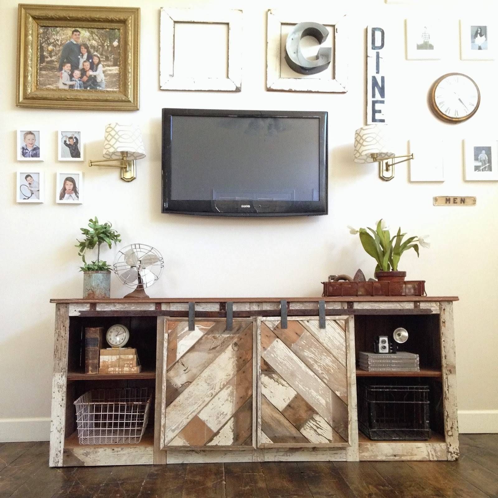 Ana White | Grandy Sliding Door Console – Diy Projects Throughout Rustic White Tv Stands (View 14 of 15)