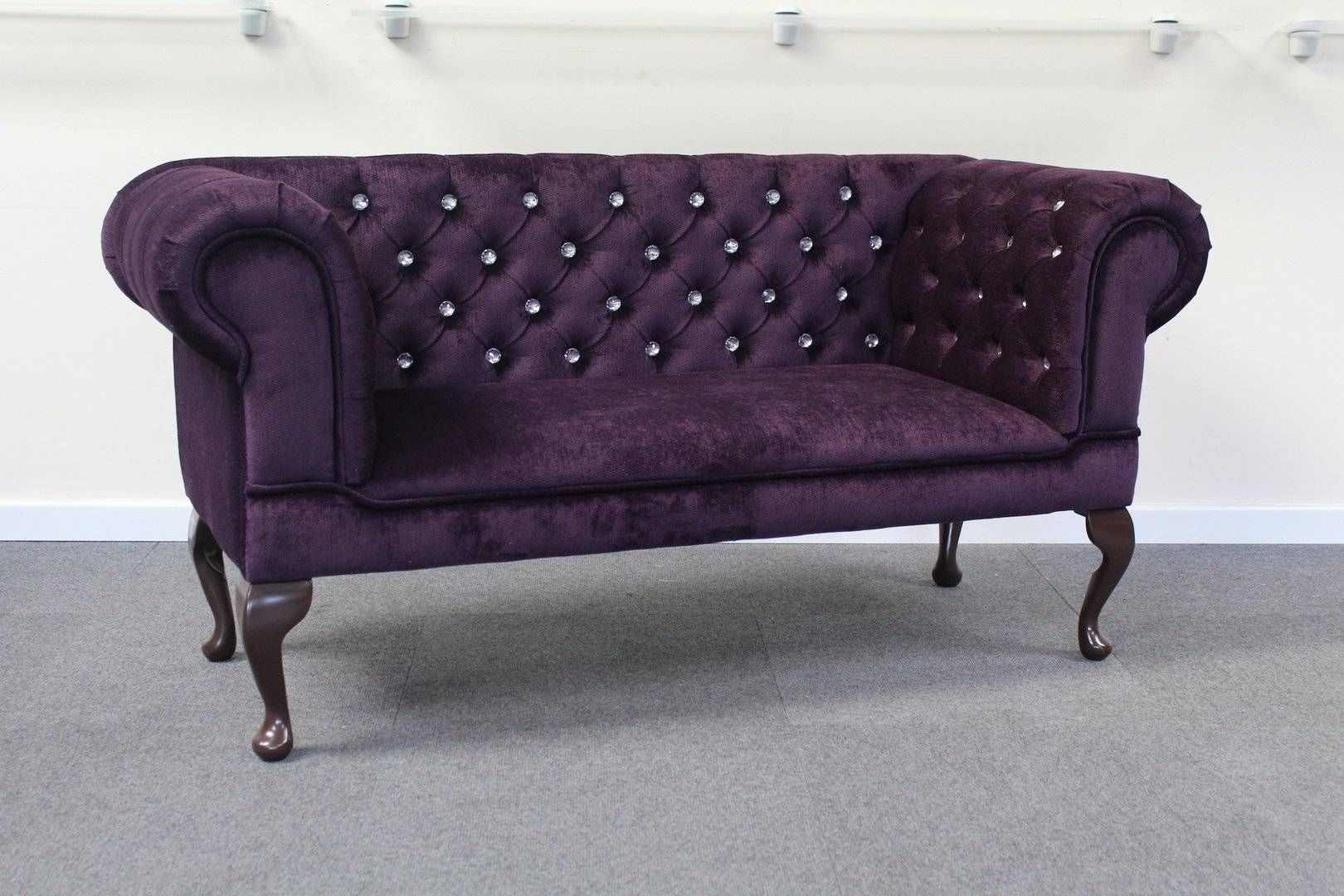Antoinette Purple Fabric Small Sofa Slipper Sofa With Diamante Regarding Slipper Sofas (View 5 of 15)