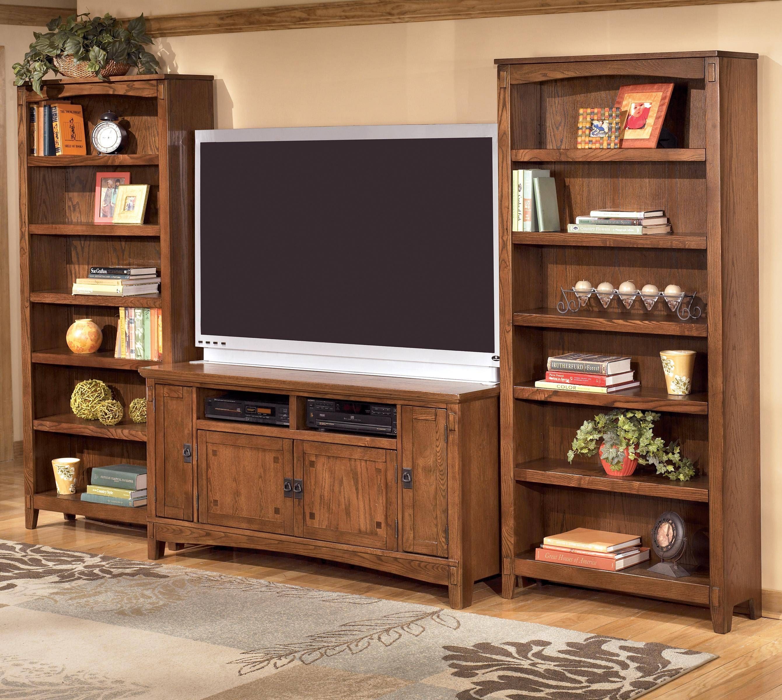 Ashley Furniture Cross Island 60 Inch Tv Stand & 2 Large Bookcases Pertaining To Tv Stands With Bookcases (Photo 1 of 15)