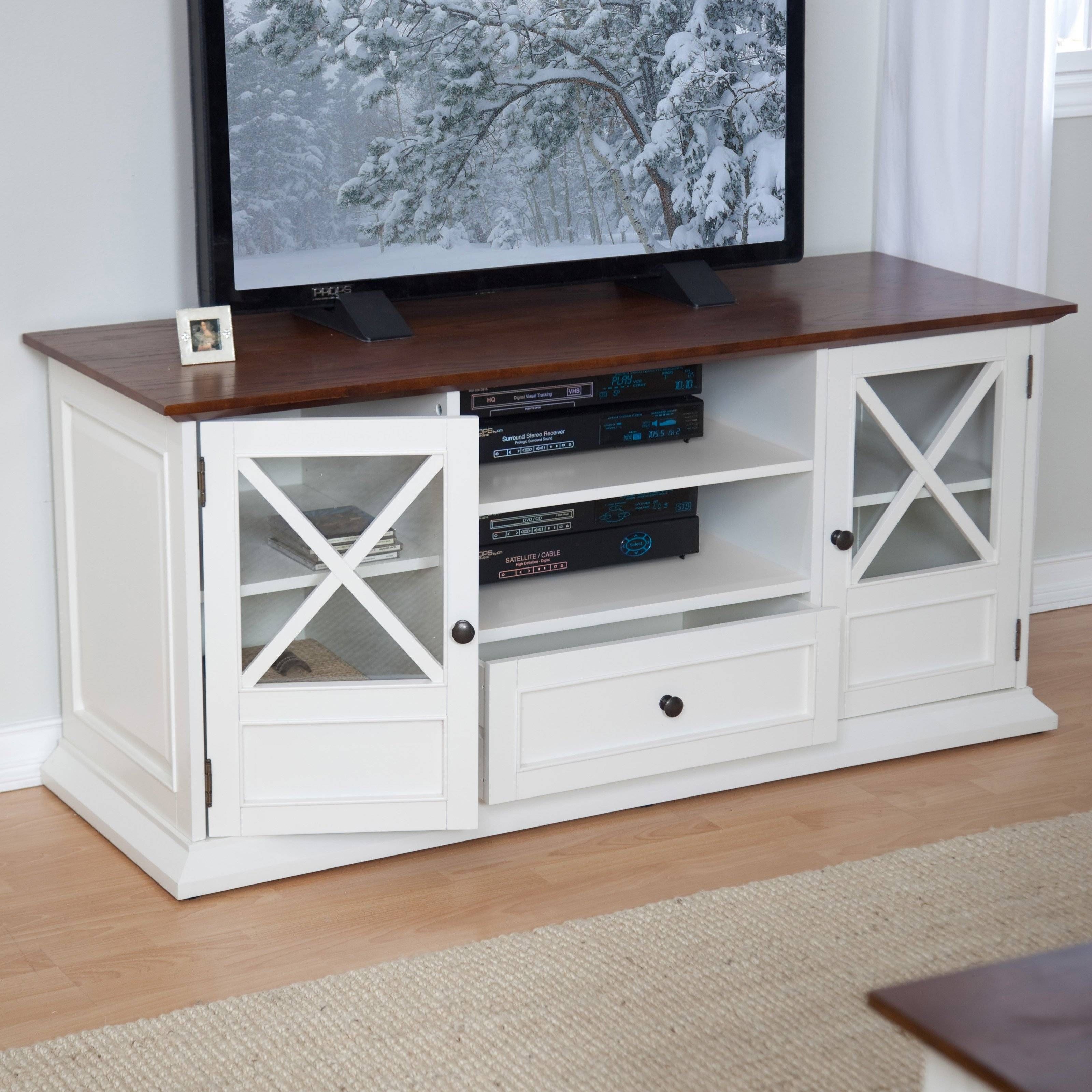 Belham Living Hampton Tv Stand – White/oak | Hayneedle Intended For White Wood Tv Stands (View 2 of 15)
