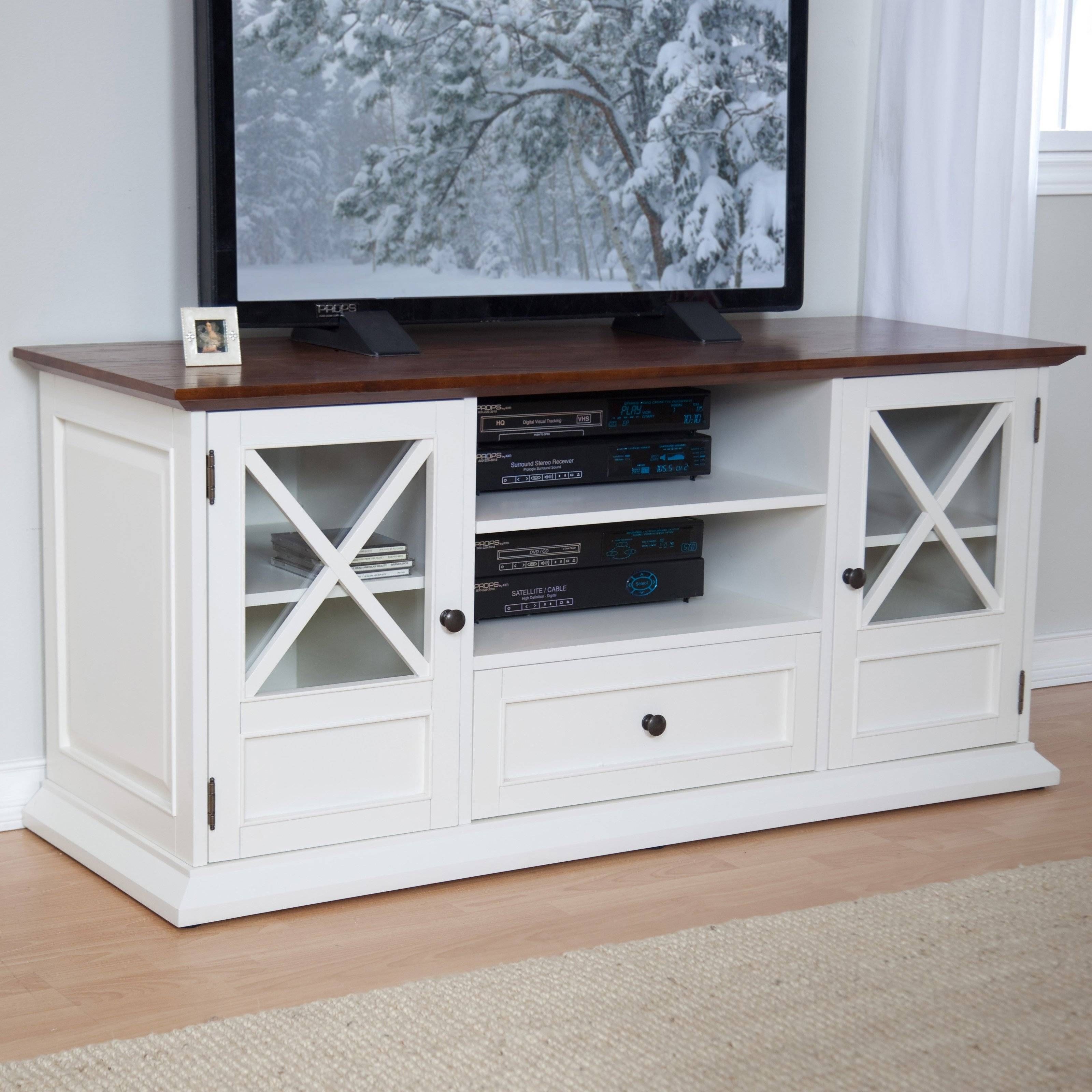 Belham Living Hampton Tv Stand – White/oak | Hayneedle Within White Glass Tv Stands (Photo 3 of 15)