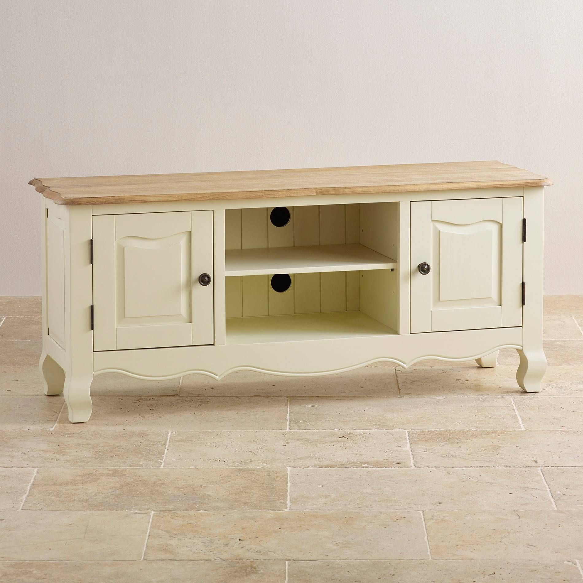 Bella Painted Large Tv Cabinet In Brushed Oak Regarding Cream Tv Cabinets (View 1 of 15)