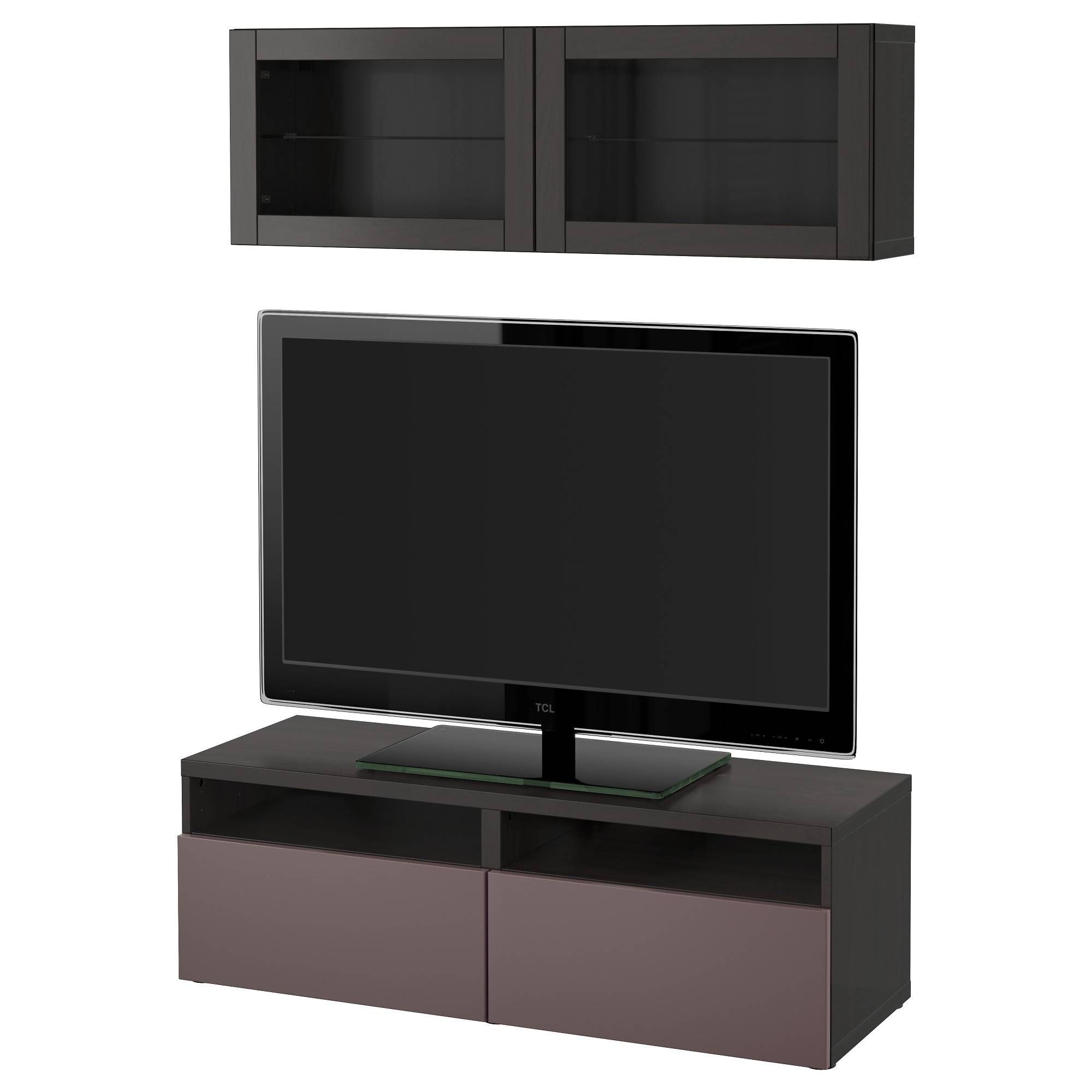 Bestå Tv Storage Combination/glass Doors Black Brown/valviken Dark With Tv Drawer Units (View 2 of 15)