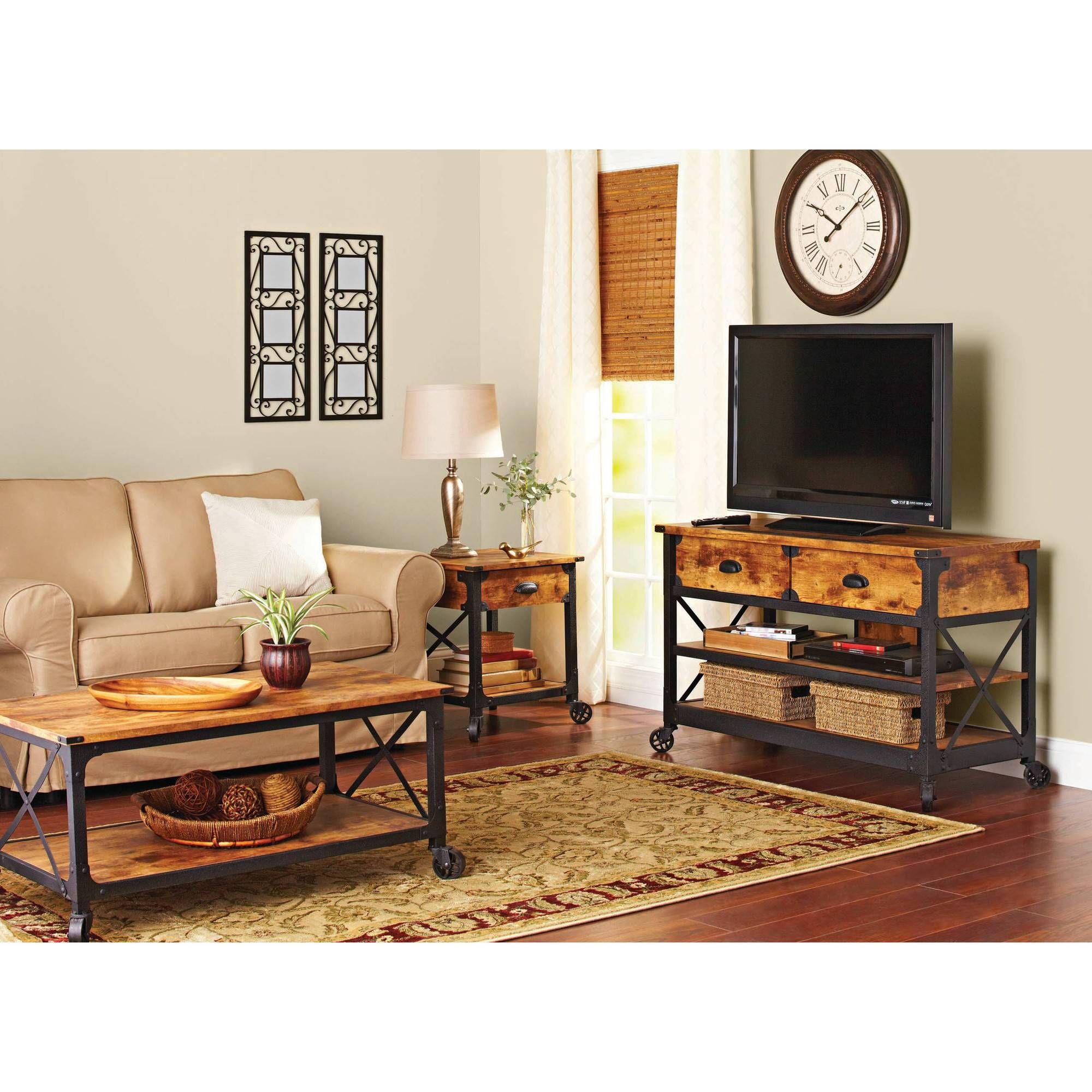 Better Homes And Gardens Rustic Country Antiqued Black/pine Panel Regarding Rustic Looking Tv Stands (View 10 of 15)
