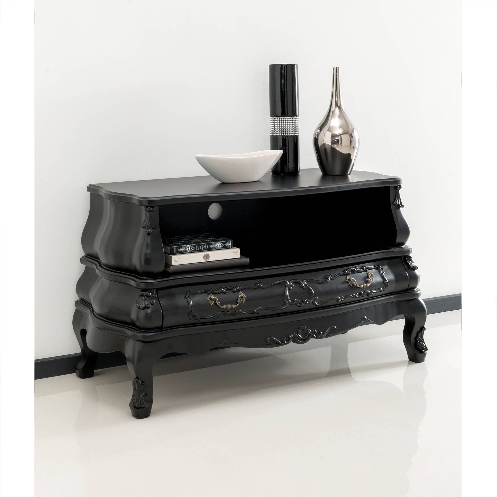 Black Bergere Antique French Tv Cabinet With Regard To French Style Tv Cabinets (View 14 of 15)