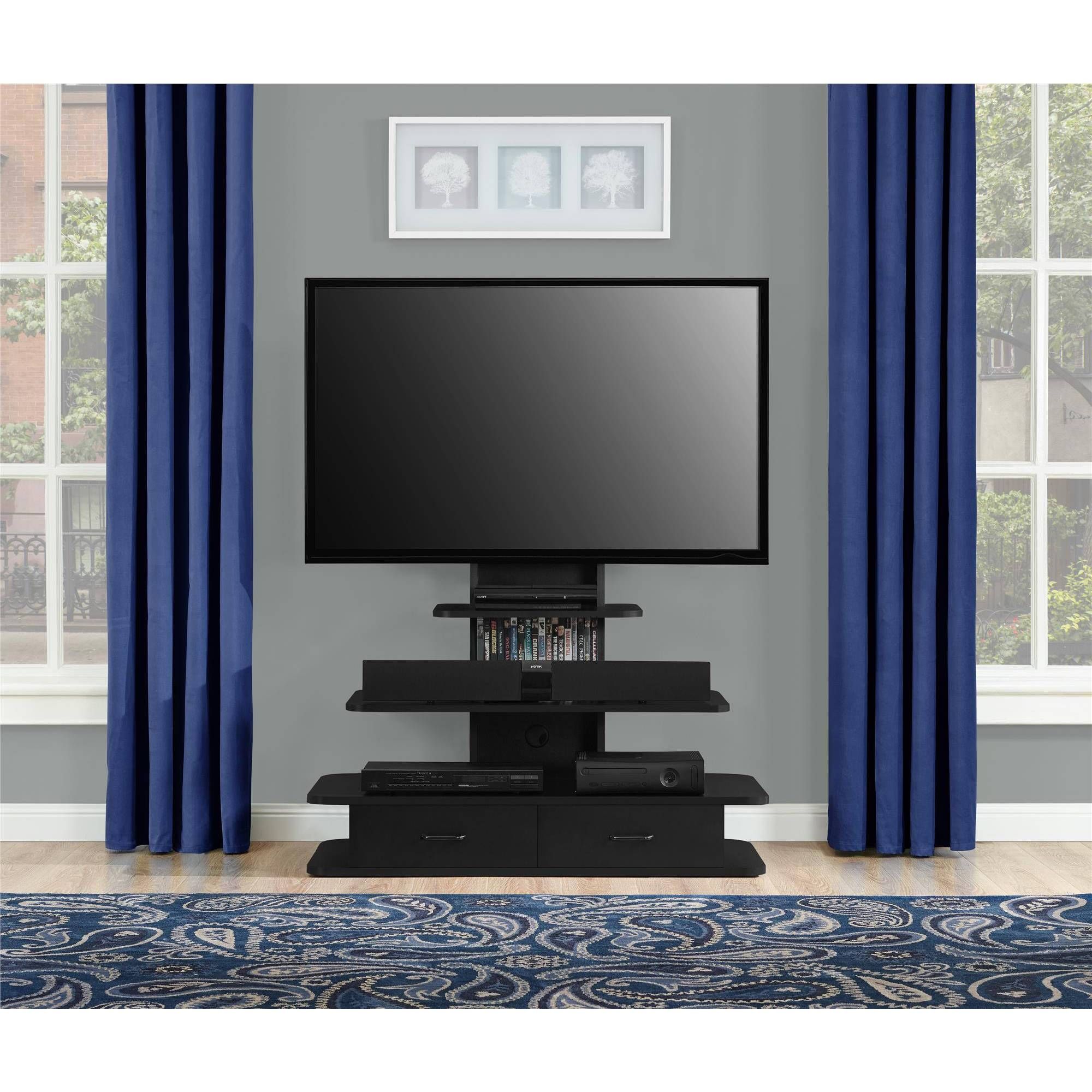 Black Freestanding Tv Stand With Mount And Drawers Of Cool Tv Inside Freestanding Tv Stands (View 5 of 15)