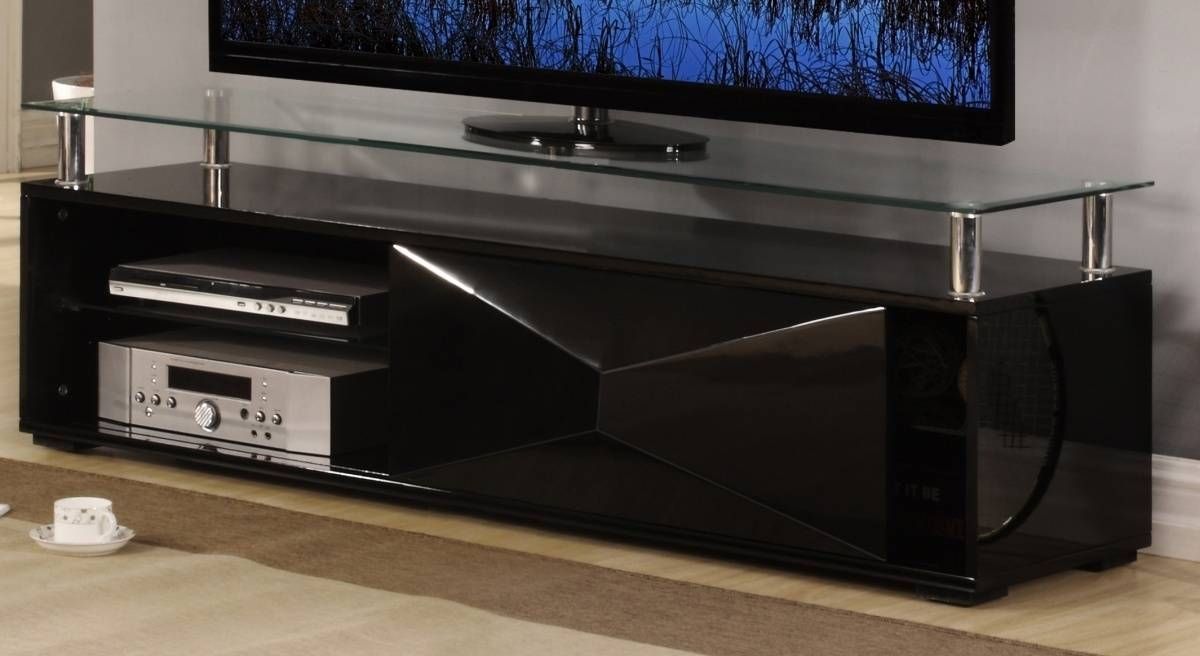 Black High Gloss Television Unit With Glass Top – Homegenies Within Gloss Tv Stands (View 14 of 15)