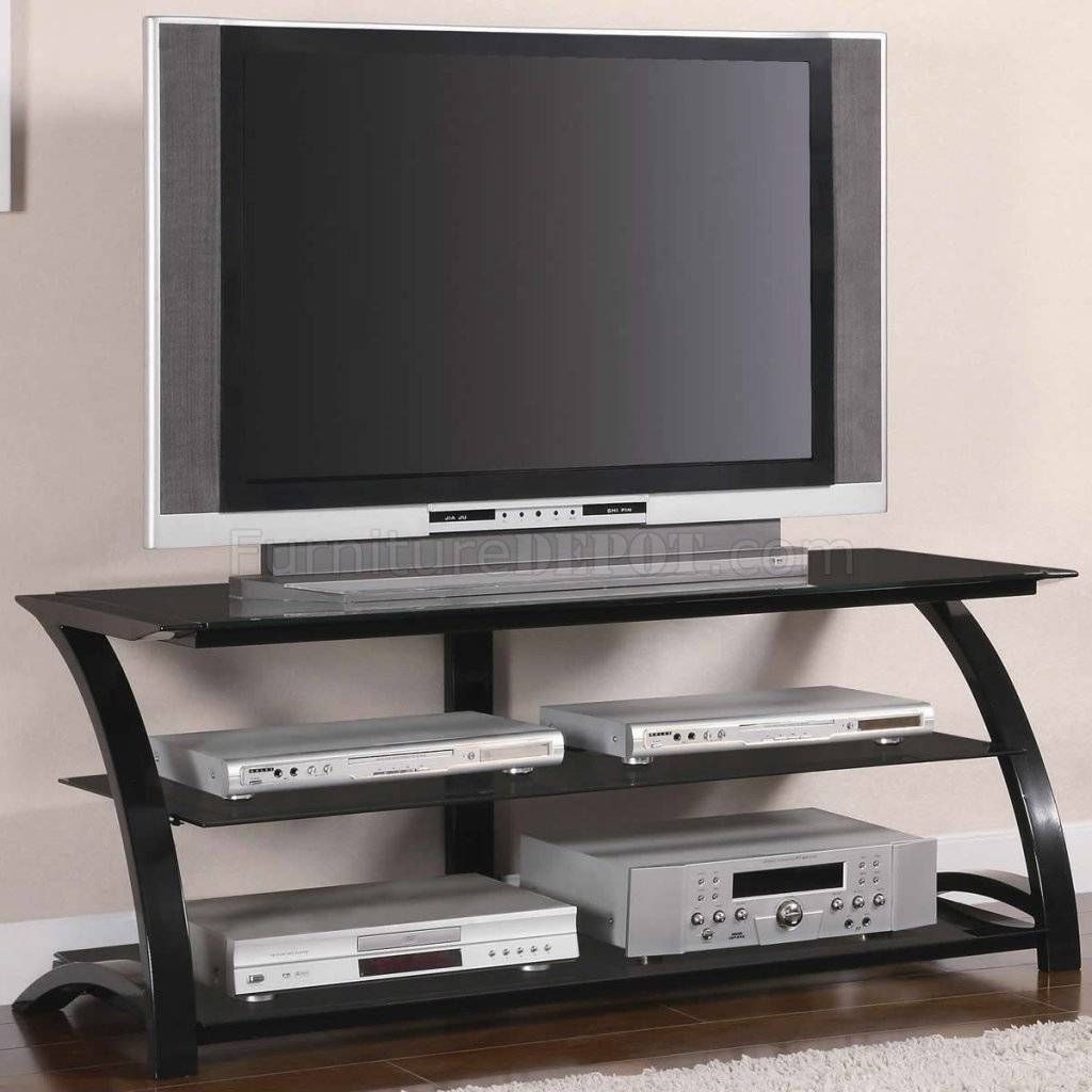 Black Tempered Glass & Metal Base Modern Tv Stand W/shelves For Modern Glass Tv Stands (View 13 of 15)