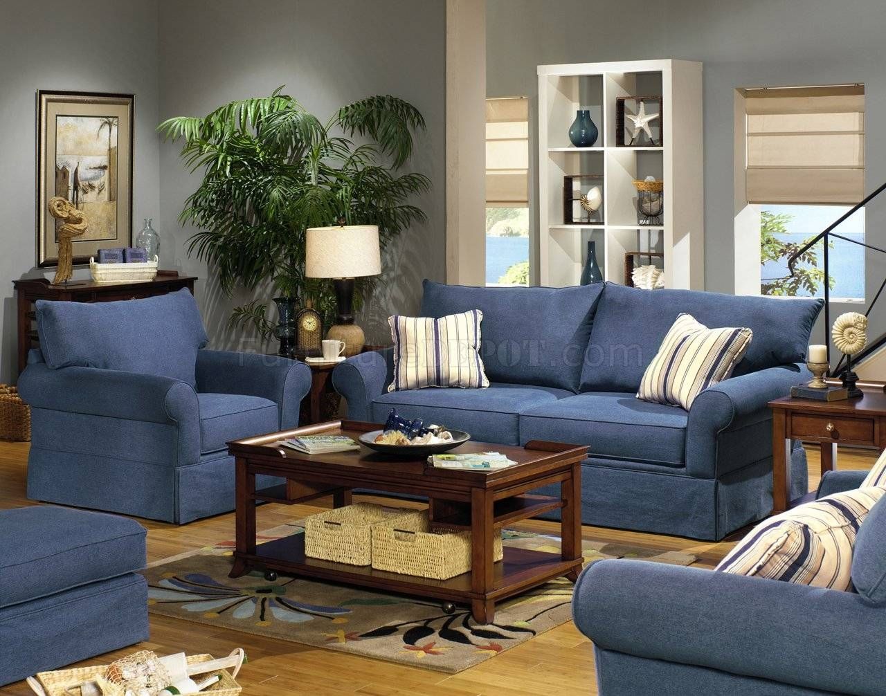 Blue Denim Fabric Modern Sofa & Loveseat Set W/options Pertaining To Denim Loveseats (View 3 of 15)