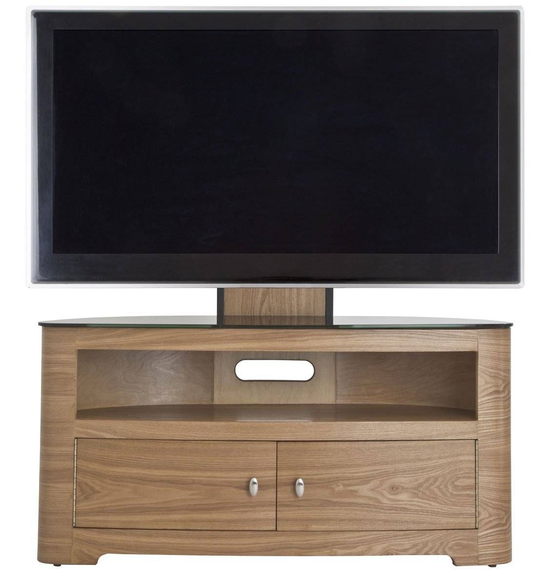 Brown Varnished Maple Wood Tv Stand With Mount Using Double Swing Regarding Maple Wood Tv Stands (View 5 of 15)