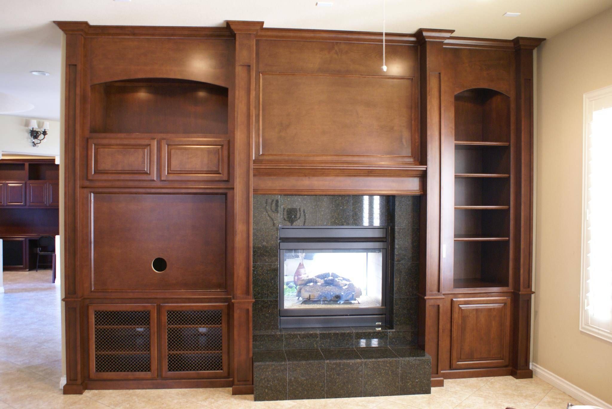 Brown Wooden Polished Wooden Cabinet With Shelves And Black In Enclosed Tv Cabinets For Flat Screens With Doors (View 15 of 15)