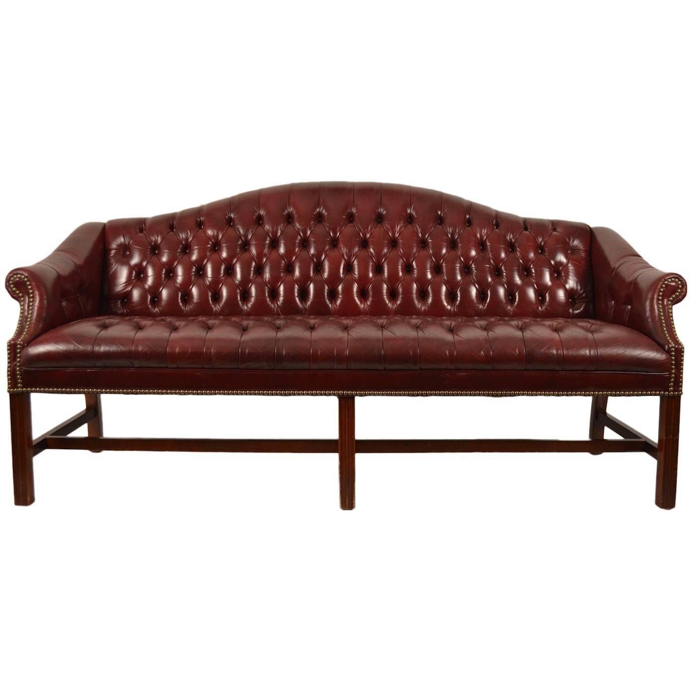 Burgundy Leather Chippendale Camelback Sofa At 1stdibs Pertaining To Chippendale Camelback Sofas (View 5 of 15)