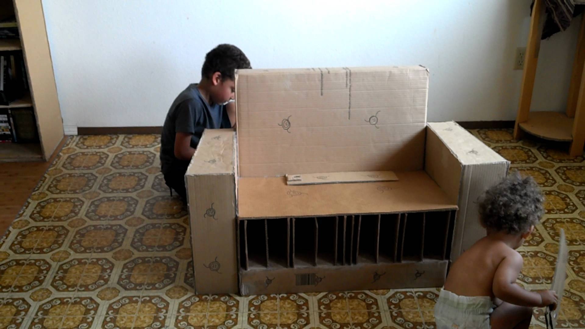 Cardboard Couch Made For Adults And Children Part2 – Youtube Within Cardboard Sofas (Photo 1 of 15)