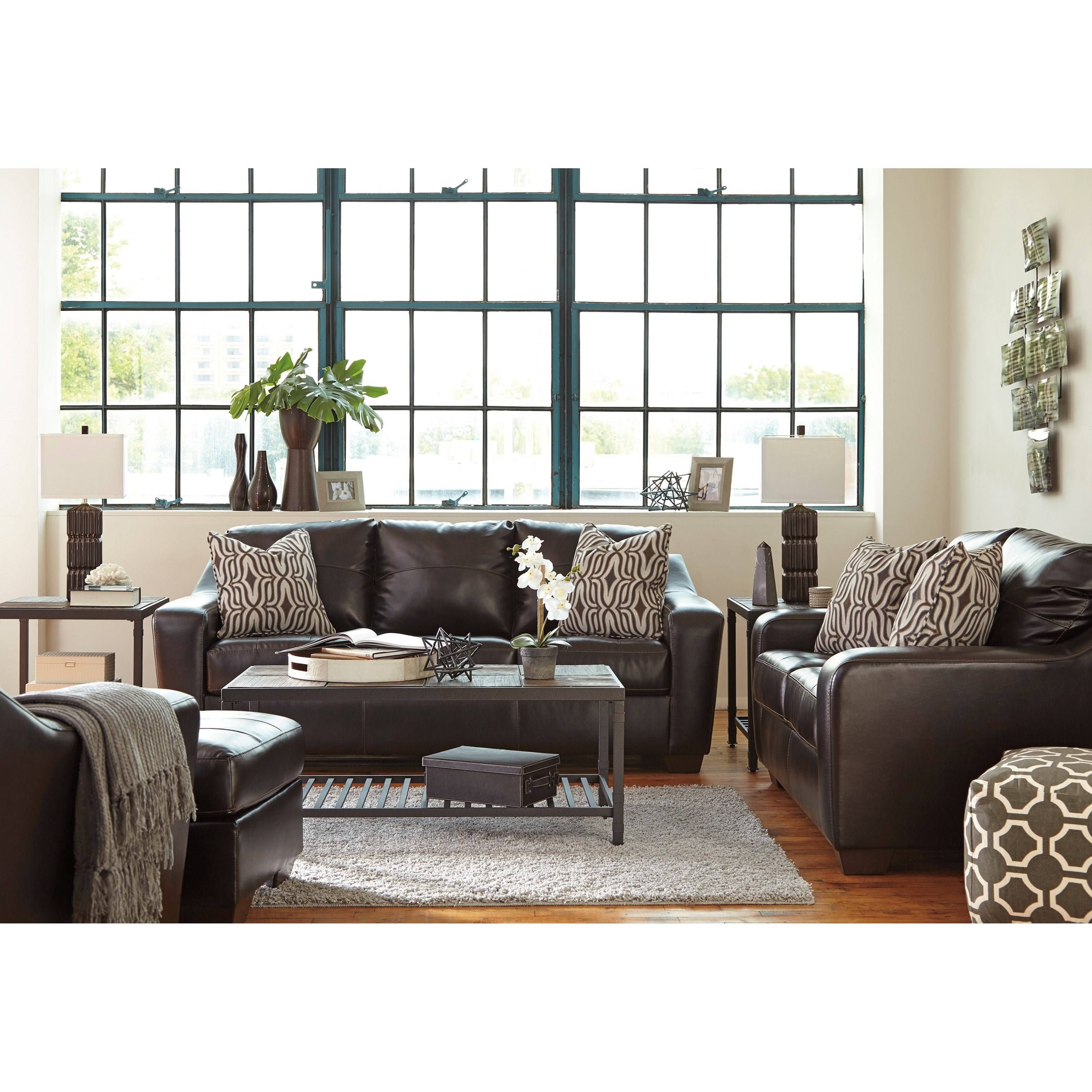 Contemporary Faux Leather Sofa With Tufted Seat Cushions Pertaining To Benchcraft Leather Sofas (View 12 of 15)