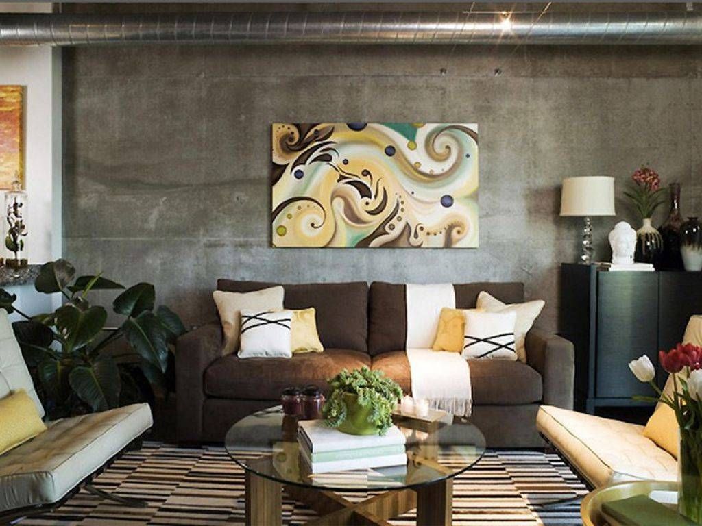 Contemporary Living Room Decor With Brown Sofa And Abstract Regarding Brown Sofa Decors (View 4 of 15)