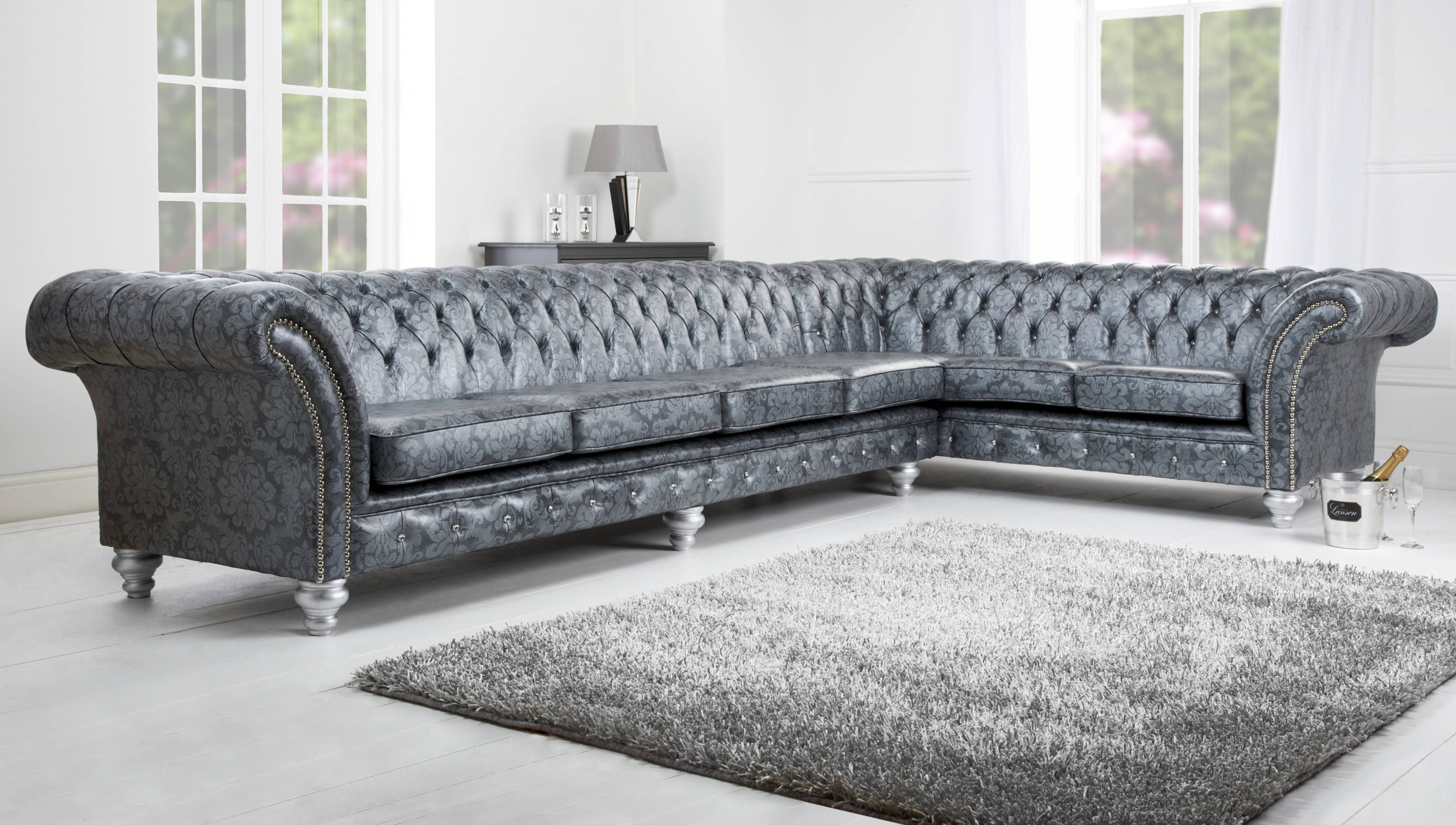 Cool Grey Tufted L Shaped Sofa Sectional Ideas For Living Room With Silver Tufted Sofas (Photo 6 of 15)