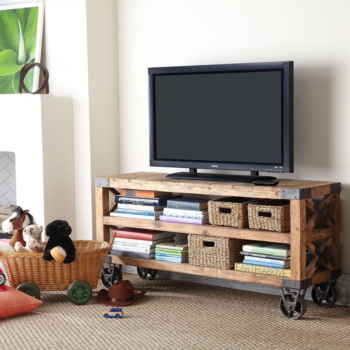Cool Homemade Industrial Tv Stands With Wheels Made From Reclaimed Intended For Tv Stands And Bookshelf (View 13 of 15)