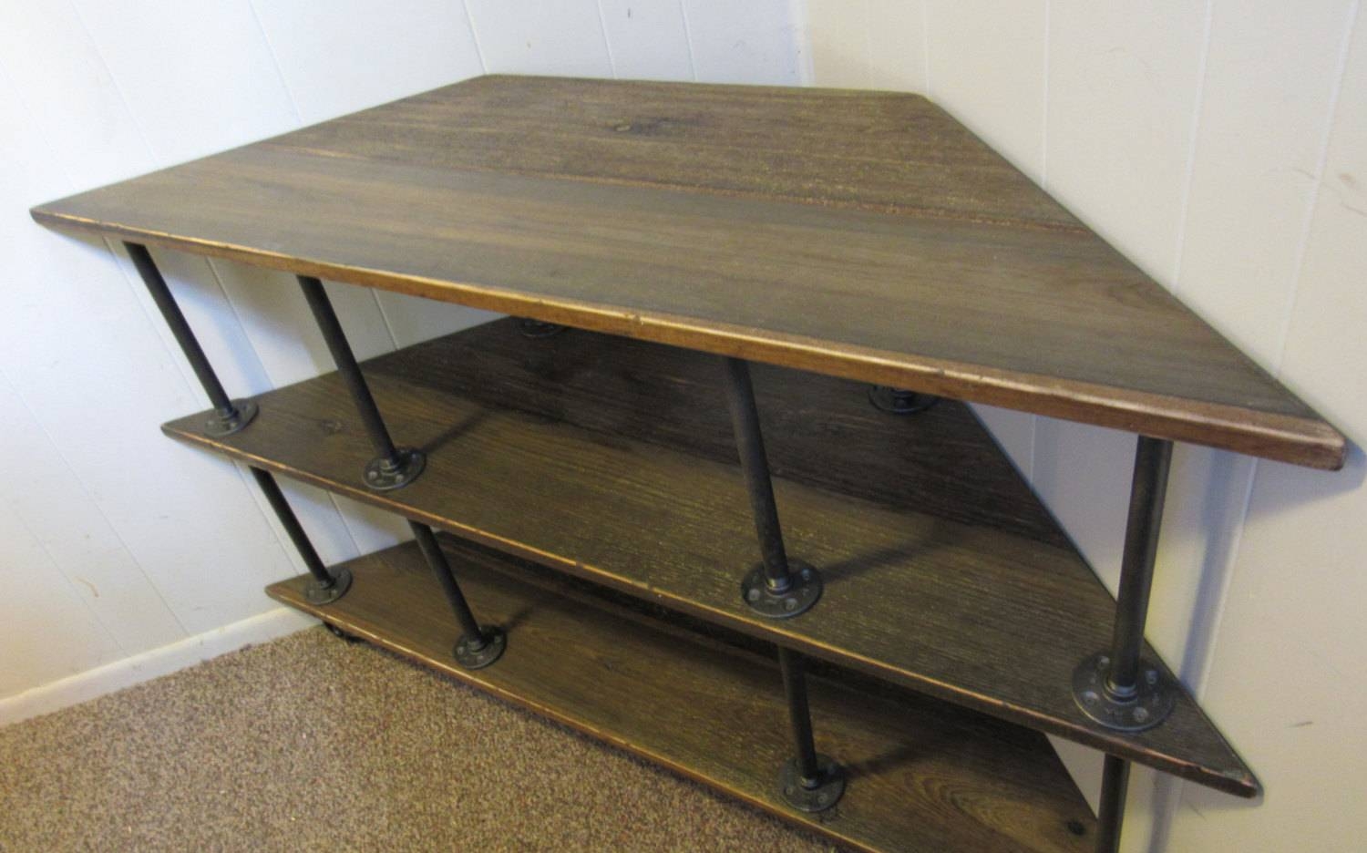 Corner Tv Stand, Industrial, Iron And Wood, For 46 To 52 Tvs Within Industrial Corner Tv Stands (Photo 1 of 15)