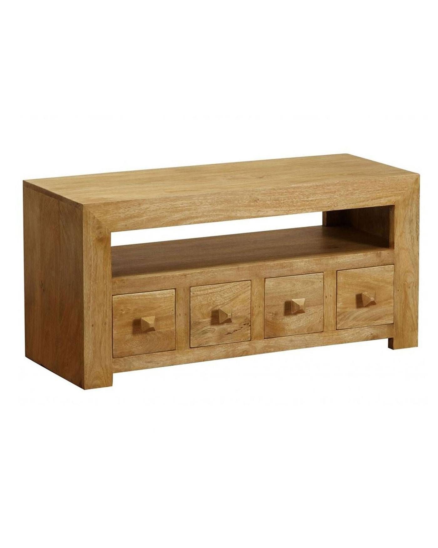 Dakota Tv Unit With 4 Drawers Oak Shade – Homescapes Within Mango Tv Unit (View 14 of 15)