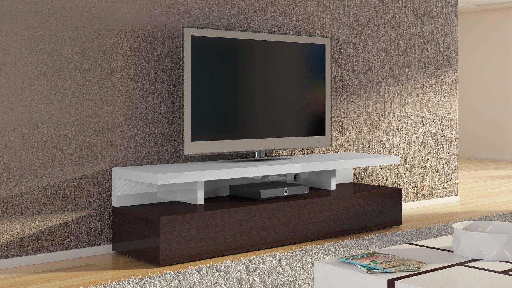 Dark Wood And White High Gloss Lacquer Mcintosh 71 Inch Tv Stand Within White Wood Tv Stands (View 8 of 15)