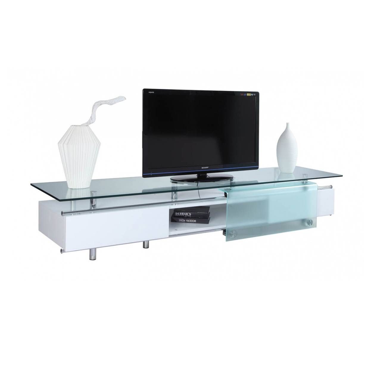 Ema High Gloss White Tv Stand, White Line Imports – Modern Manhattan For White Glass Tv Stands (View 2 of 15)