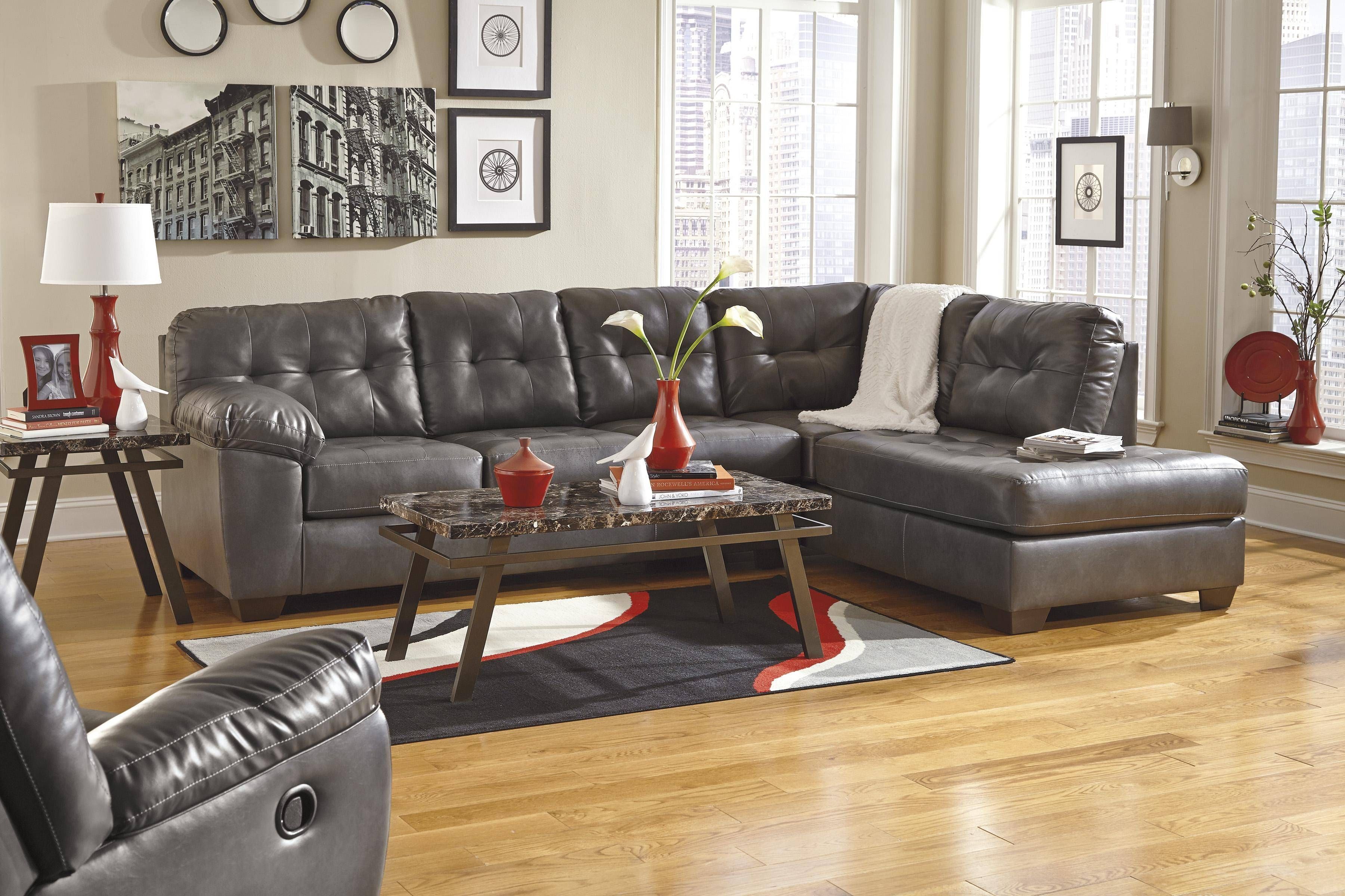 Faux Leather Sectional W/ Right Chaise & Tuftingsignature Pertaining To Ashley Faux Leather Sectional Sofas (View 4 of 15)